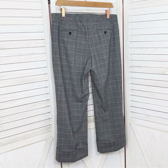Express Editor Glen Check Plaid Straight Leg Cuffed Crop Dress Pants Grey Pink 8 - Picture 2 of 13
